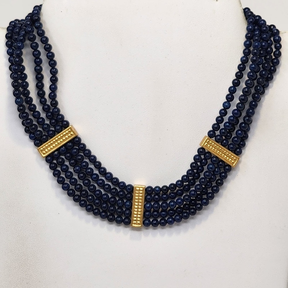 Cobalt Blue Beaded Multi Strand Gold Tone Choker Collar Necklace Vintage Jewelry